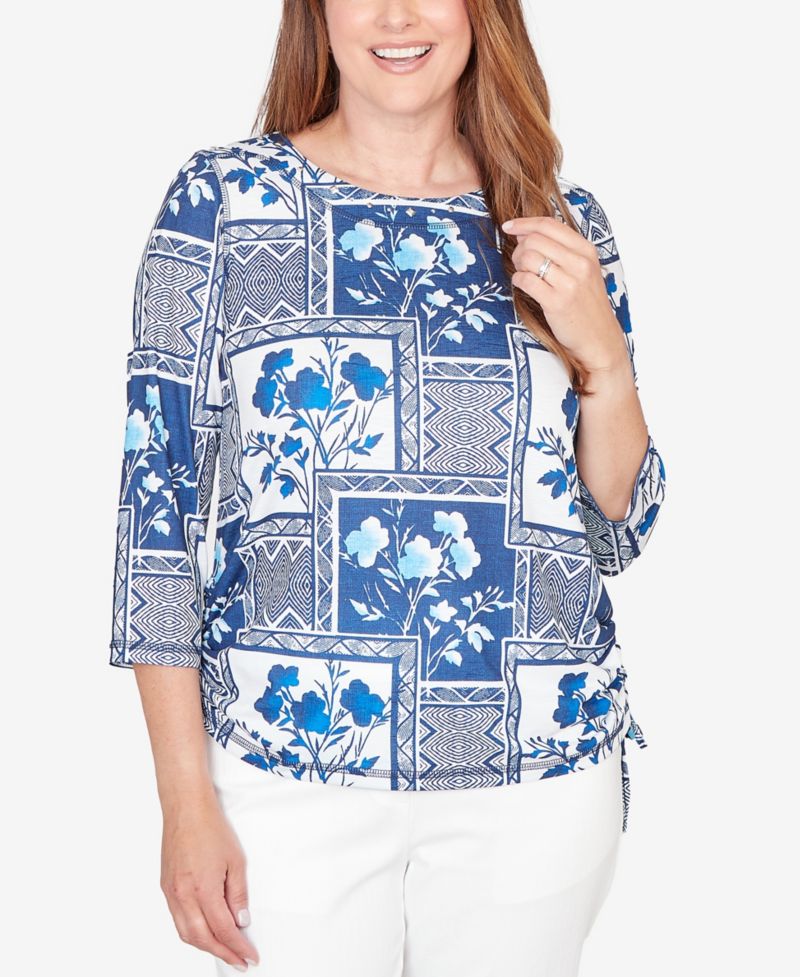 Women's Mykonos Framed Floral Ruched Side Tie Top