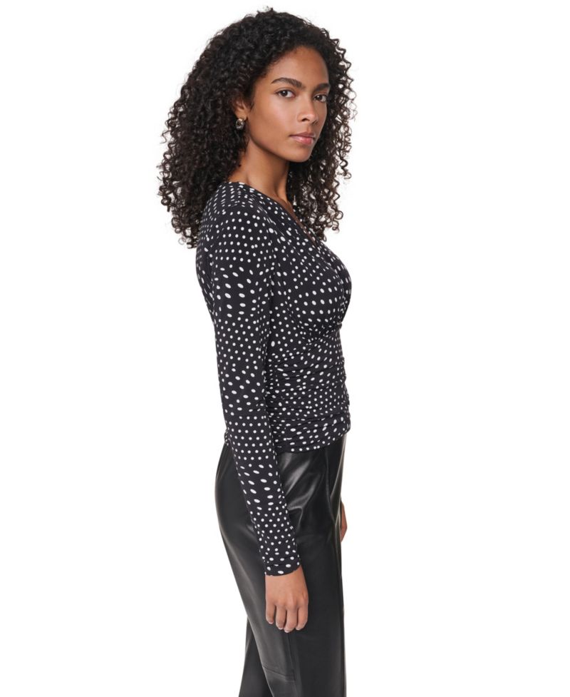 Women's Long-Sleeve Polka-Dot V-Neck Blouse