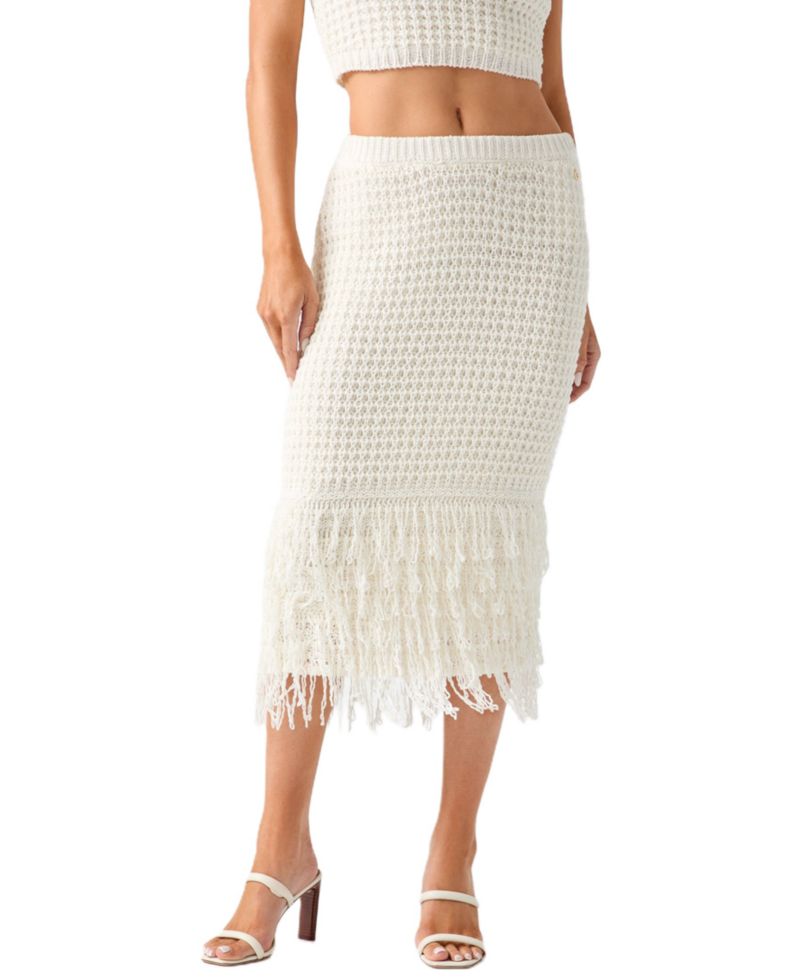 Women's Remi High-Waisted Midi Fringed Sweater Skirt