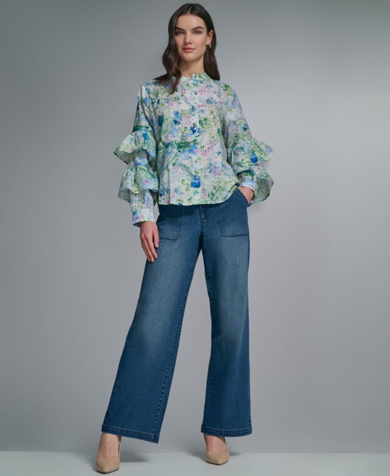 Women's Long-Sleeve Collared Printed Shirt