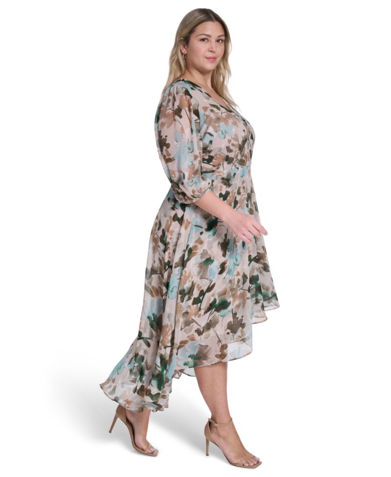 Plus Size Surplice V-Neck Midi Dress