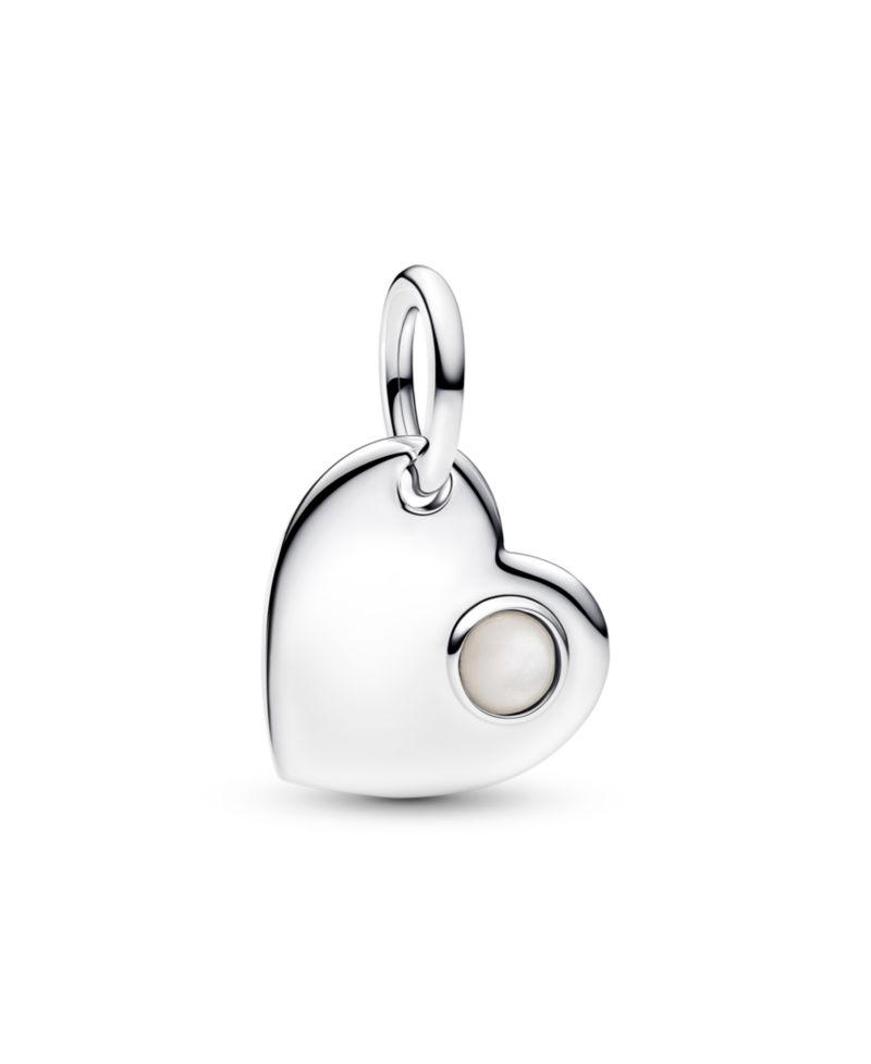 June Engravable Heart White Stone Dangle Charm