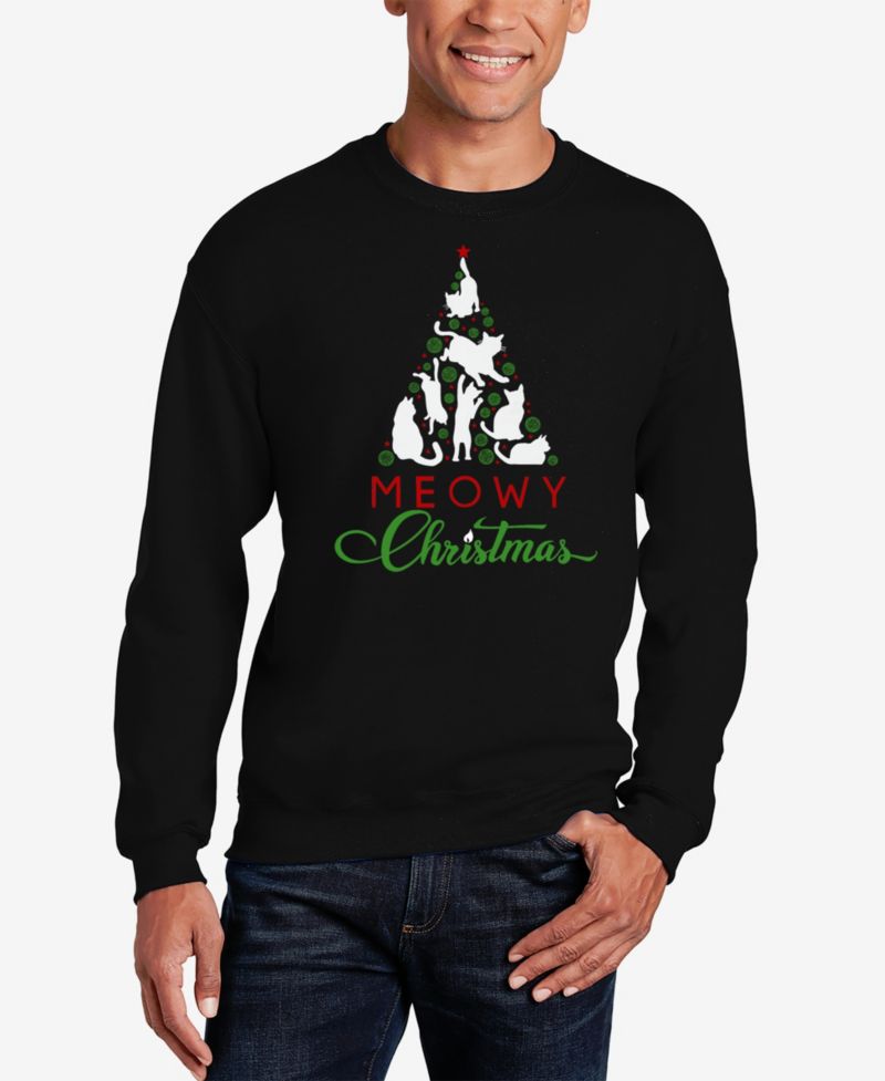 Men's Meowy Christmas Tree Word Art Crewneck Sweatshirt