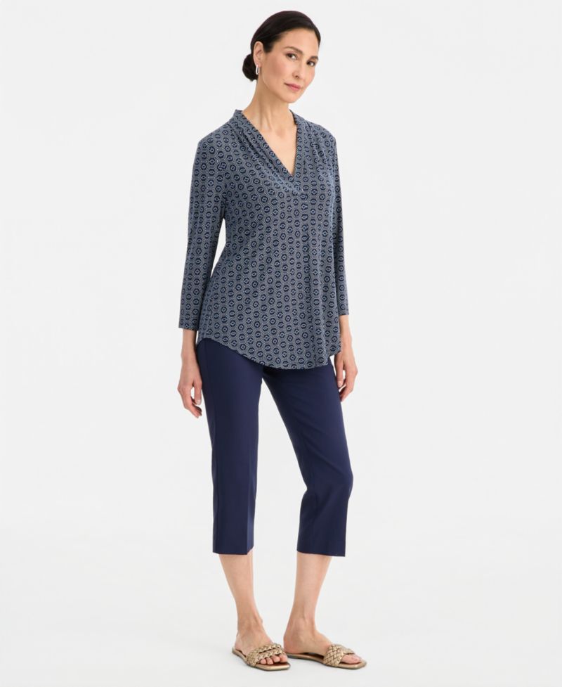 Women's Printed 3/4-Sleeve V-Neck Top