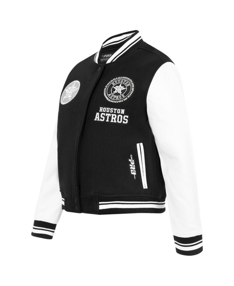 Women's Black Houston Astros Pearls Rib Wool Full-Zip Varsity Jacket