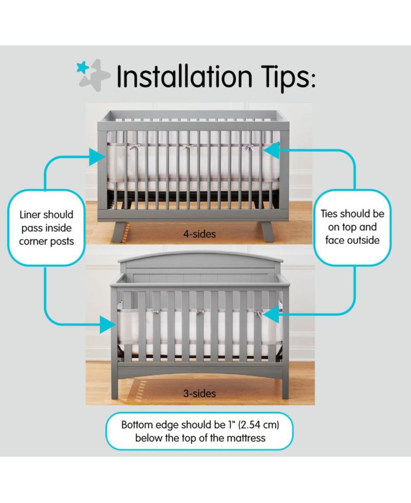 AirflowBaby Breathable Mesh Liner for Full-Size Cribs, 11"H (28cm) Essential 2mm Mesh (Size 4FS Covers 3 or 4 Sides)