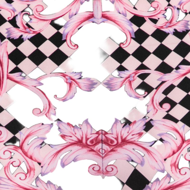 Women's Pink Stretch Knit Striped & Baroque Print Leggings