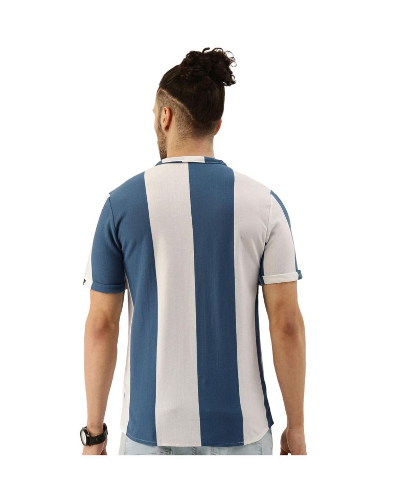 Men's Knitted Blue Vertical Striped Shirt