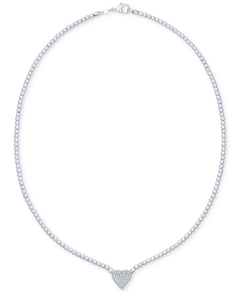 Diamond Pav&eacute; Heart Beaded Chain 18" Pendant Necklace (1/4 ct. t.w.) in Sterling Silver