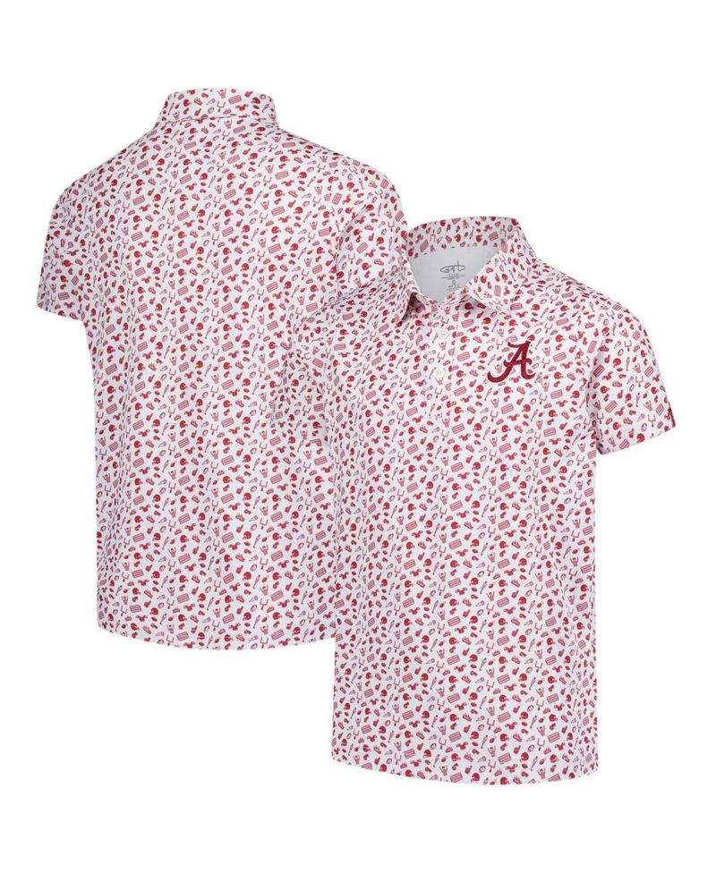 Big Boys and Girls Crimson Alabama Crimson Tide Tom Allover Print Performance Polo Shirt