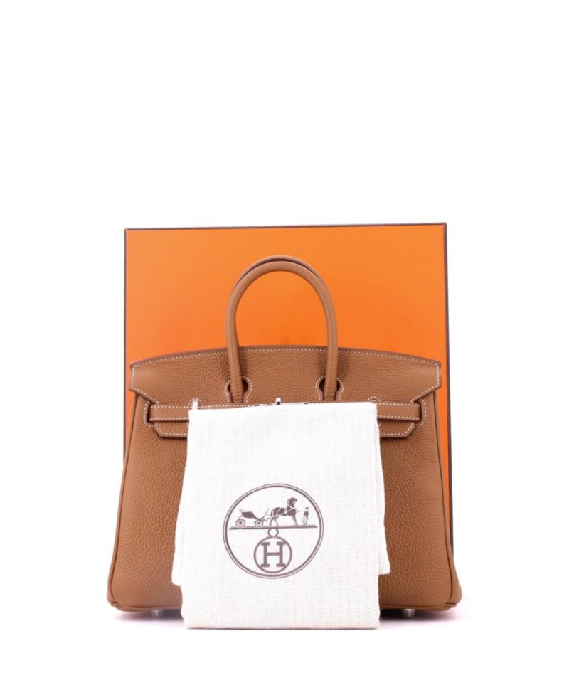 Pre-Owned Hermes Birkin 25 Handbag Brown Togo with Palladium Hardware