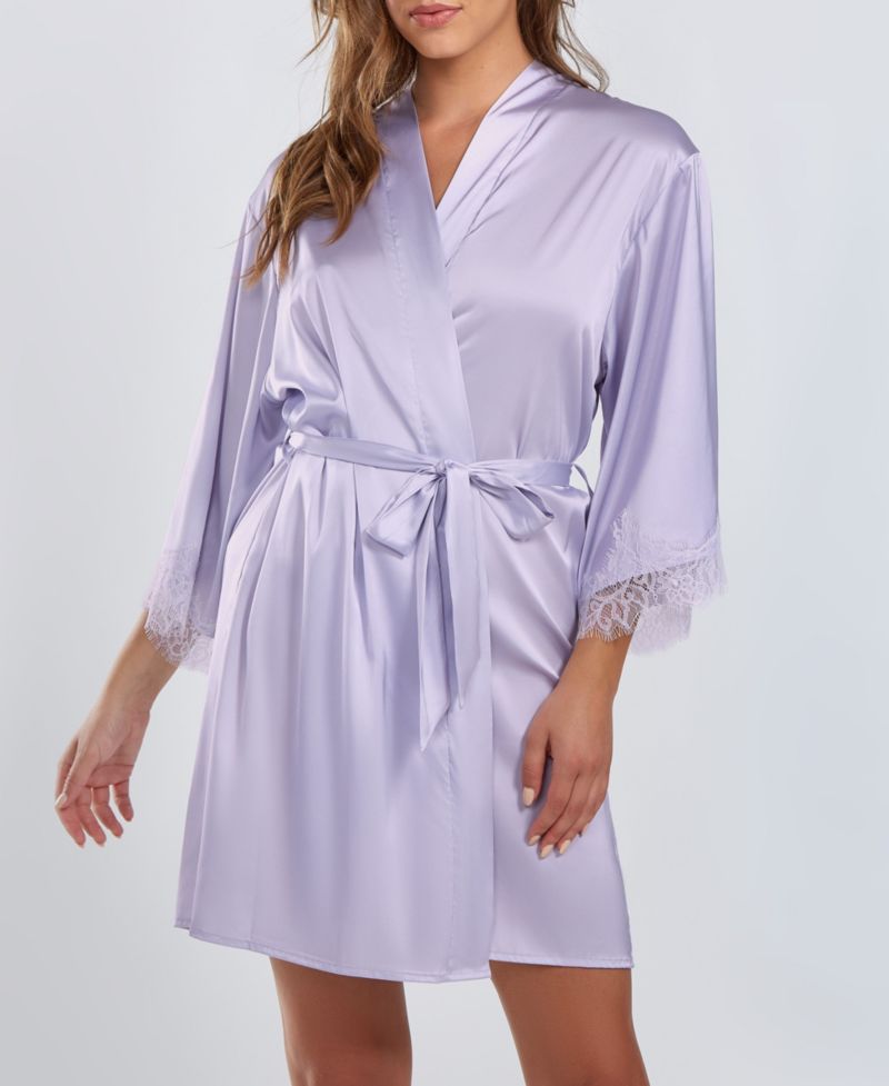 Women's Kate Satin Robe with Eyelash Lace Trim