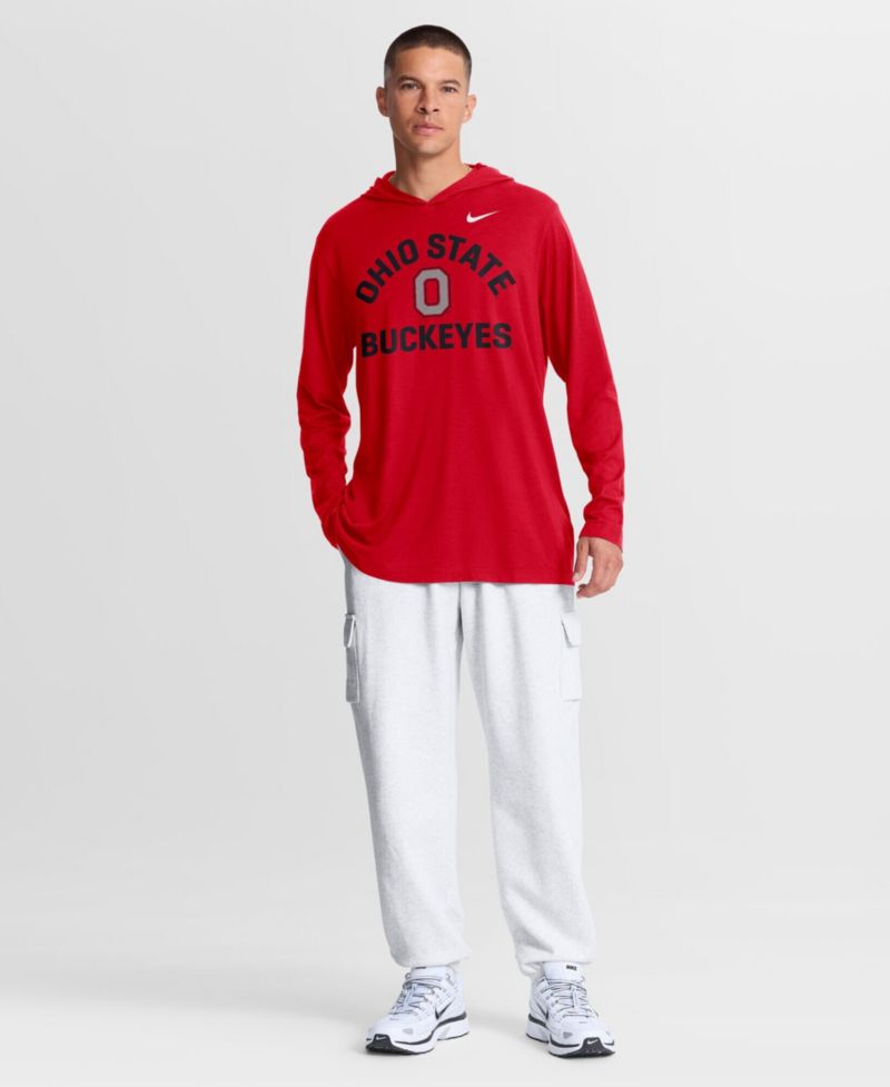 Men's Scarlet Ohio State Buckeyes Primetime Arch Tri-Blend Dri-FIT Long Sleeve Hooded T-Shirt