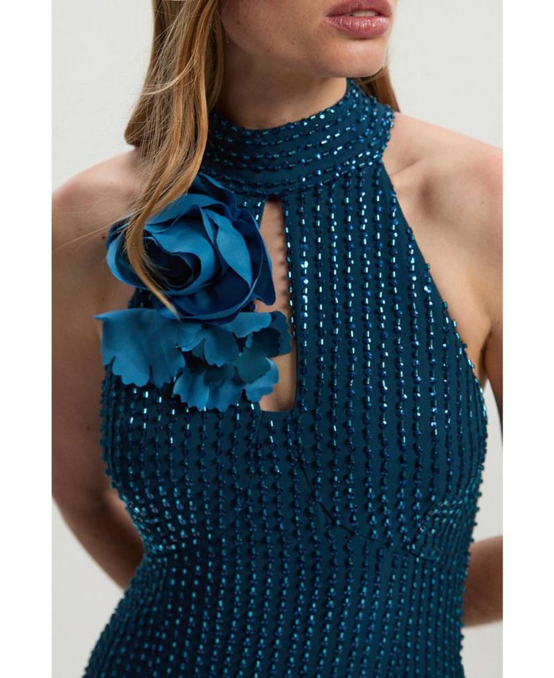 Petite Woven Maxi Rosette Dress