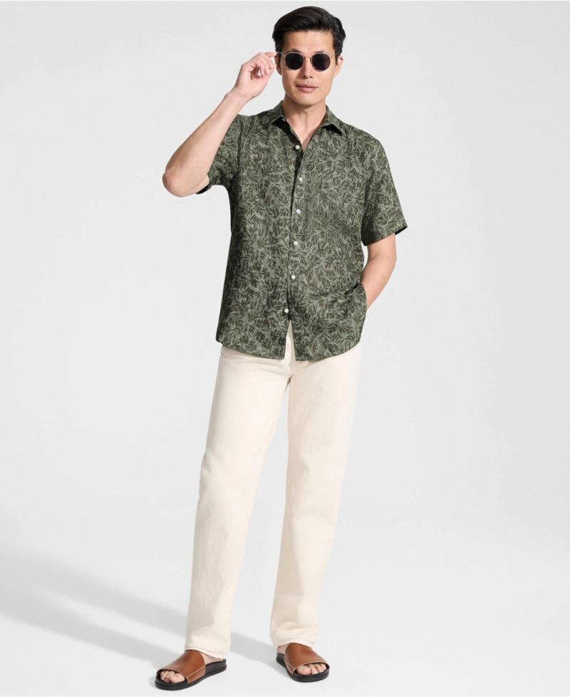 Men's Traditional Fit Short Sleeve Linen Shirt