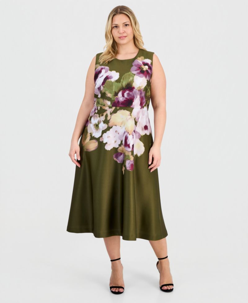 Plus-Size Printed Scuba A-Line Dress