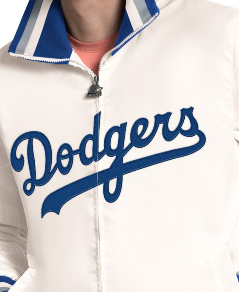 Men's White Los Angeles Dodgers The Captain Cooperstown Logo Full-Zip Varsity Jacket