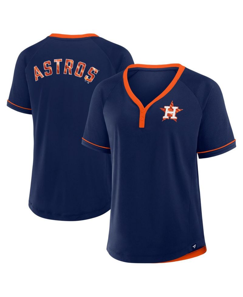 Women's Navy Houston Astros League Diva Star Raglan V-Neck T-Shirt