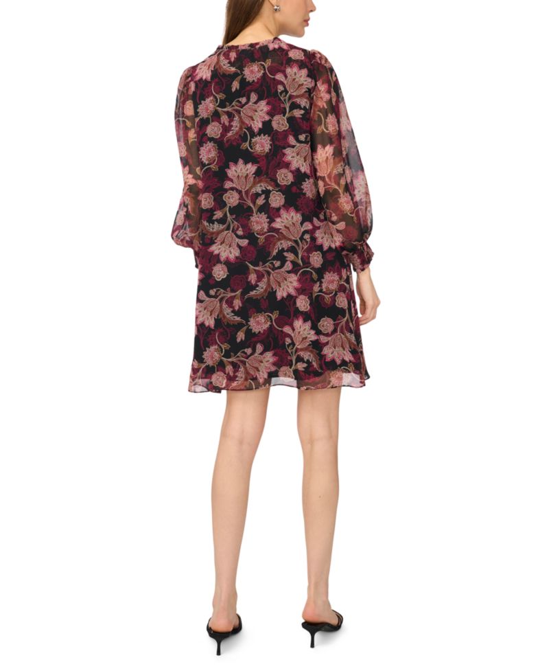 Women's Smocked Yoke Ruffle Neck Dress