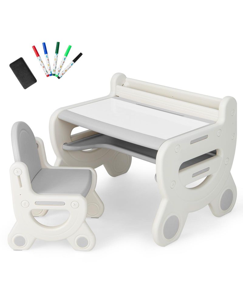 Kids' Erasable Drawing Table and Chair with Storage, 2-Piece Set