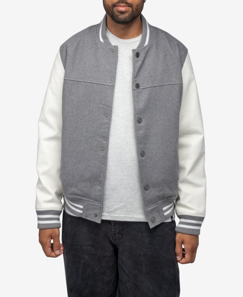 XRAY Men's Wool Varsity Bomber Jacket With PU Sleeves
