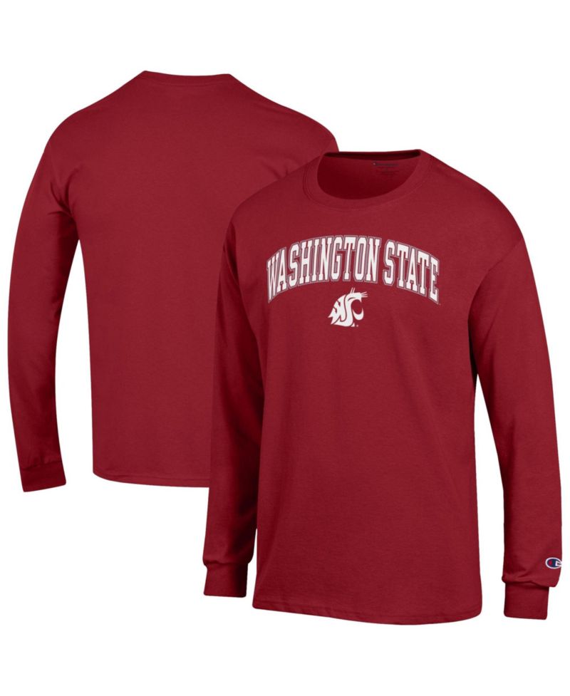 Men's Champion Crimson Washington State Cougars Arch Over Logo Long Sleeve T-Shirt