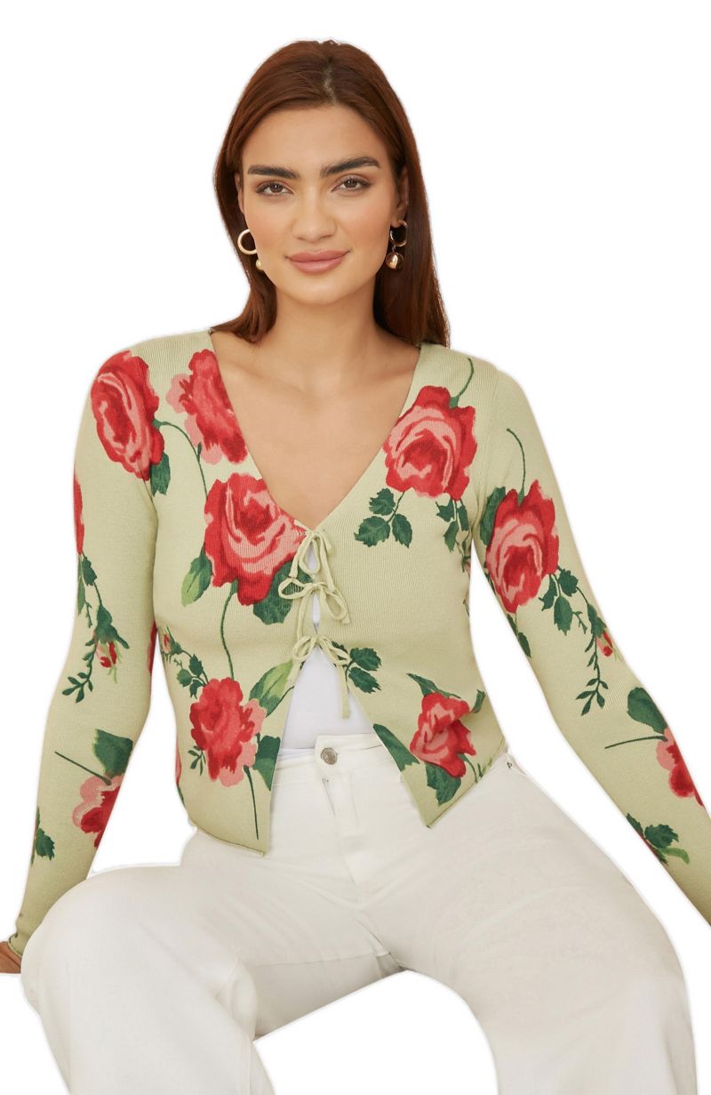 Women's Long Sleeve V-Neck Tie Front Cardigan