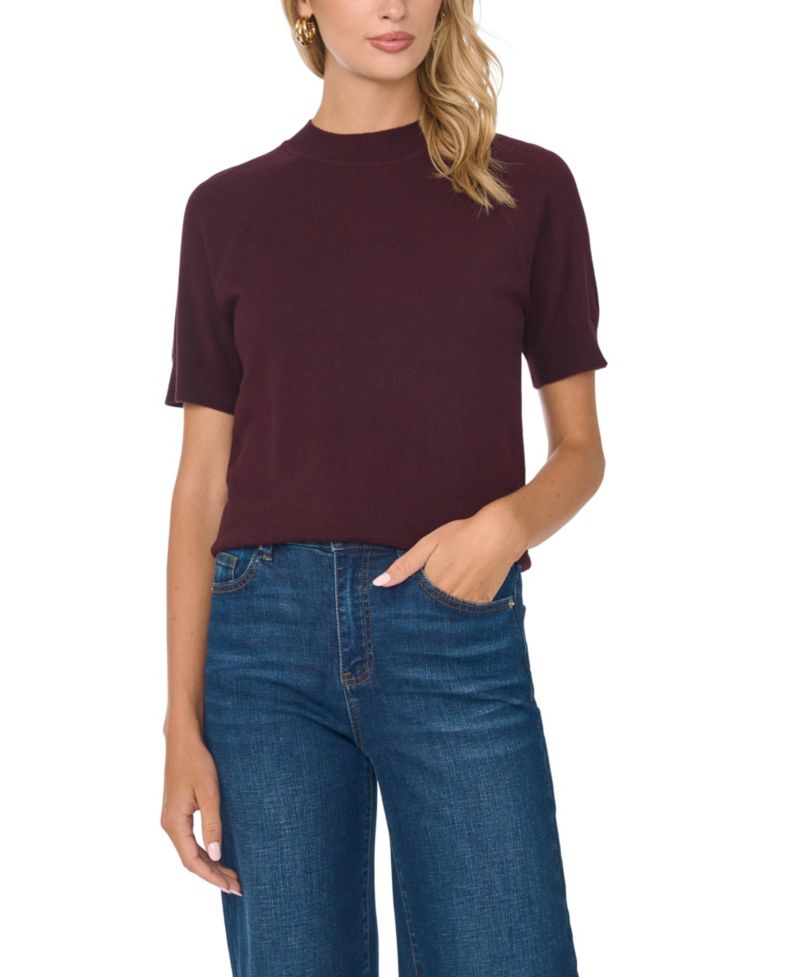 Women's Mock Neck Raglan Short-Sleeve Sweater