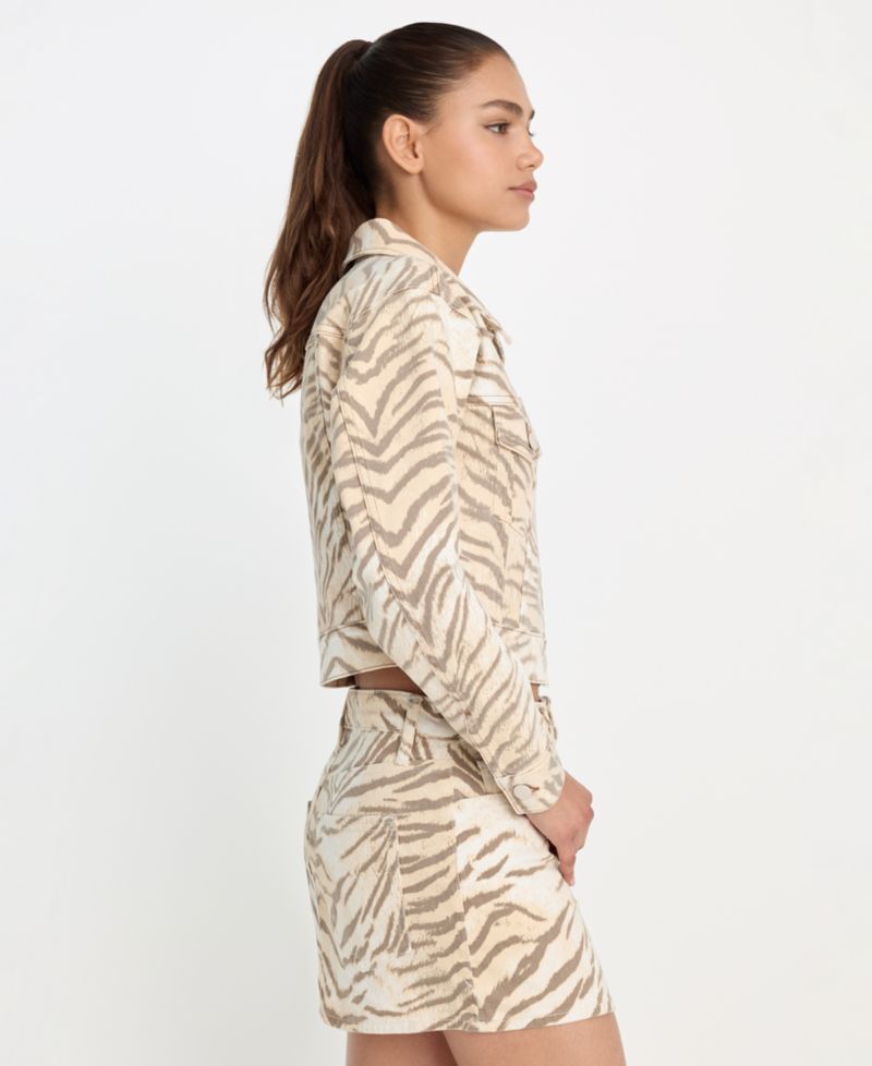 Women's Essential Crop Tiger Print Collared Jacket