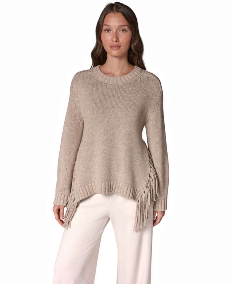 Women's Crewneck Long-Sleeve Fringe Sweater