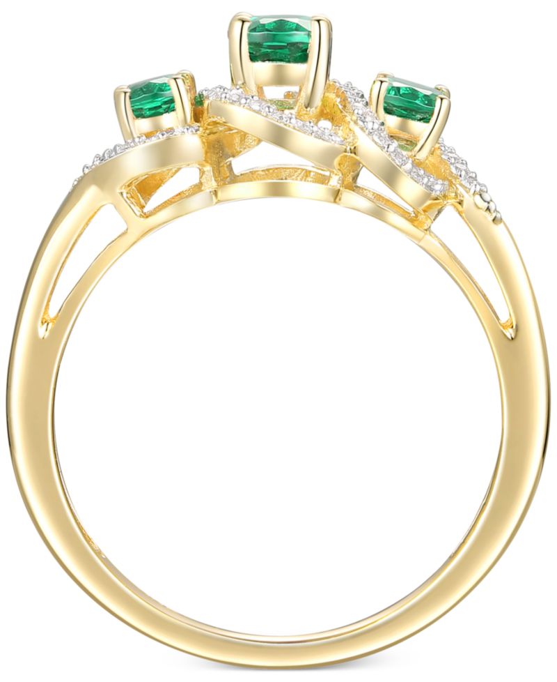 Emerald (1/2 ct. t.w.) & Diamond (1/10 ct. t.w.) Ring in 14k Gold-Plated Sterling Silver