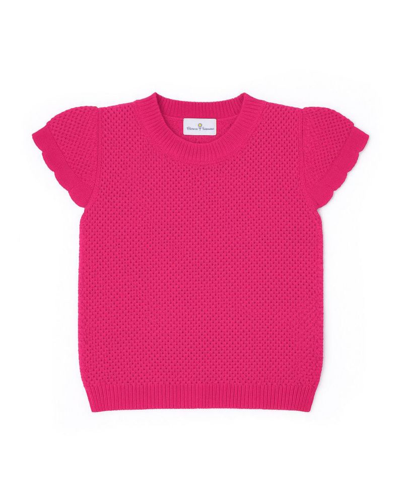 Big Girls Short Sleeve Sweater with Scallop Edges