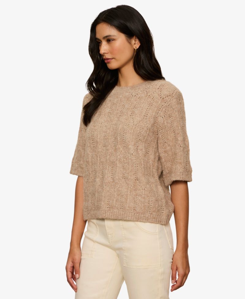 Women's Pointelle Short-Sleeve Crewneck Sweater Tee