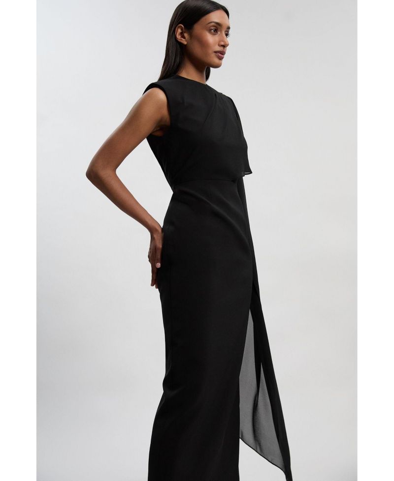 Women's Tailored Cape Drape Maxi Dress