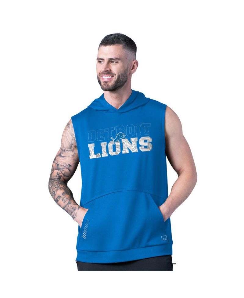 Men's Blue Detroit Lions Tri-Blend Rebound Sleeveless Hoodie