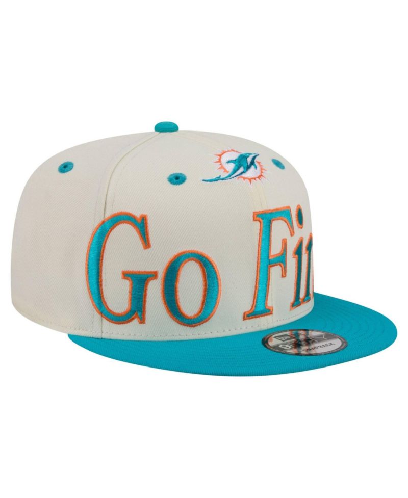Men's Cream Miami Dolphins Oversized Slogan 9FIFTY Snapback Hat