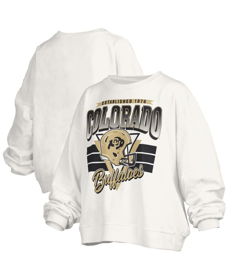 Women's White Colorado Buffaloes Oversized Janice Retro Waist-Length Pullover Sweatshirt