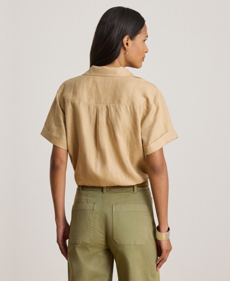 Women's Linen Short-Sleeve Camp Shirt