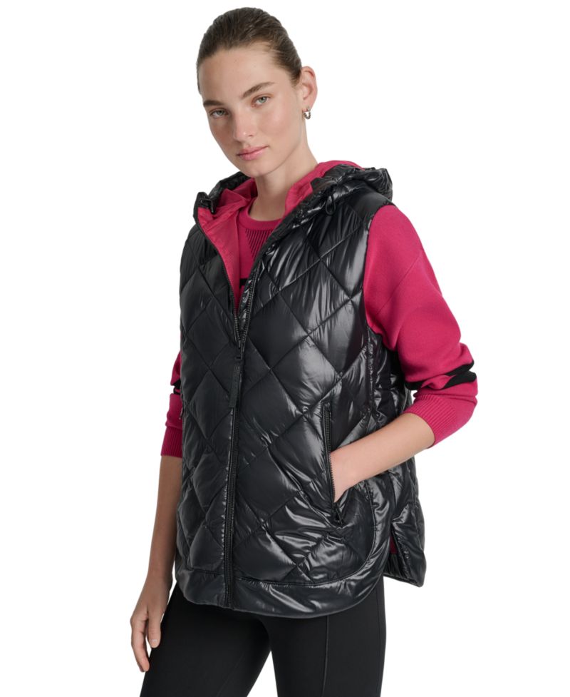 Women's Quilted Curved-Hem Hooded Vest