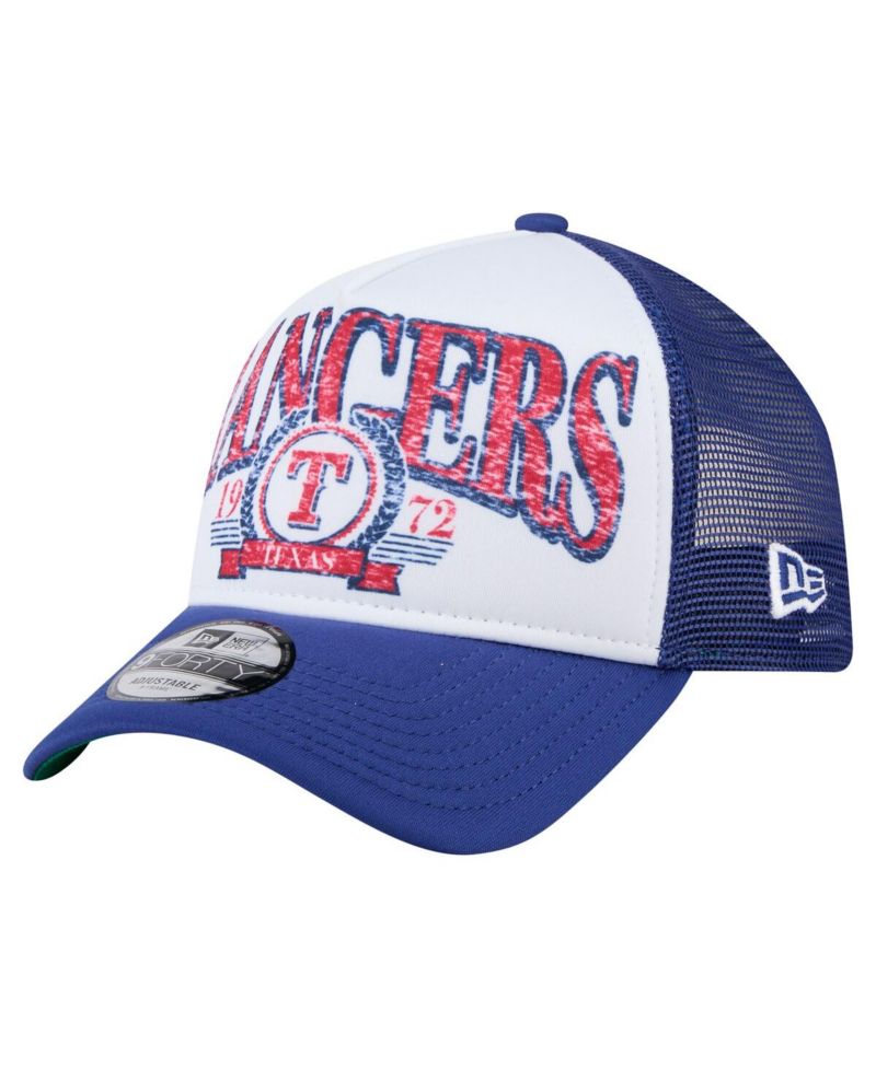 Men's White/Royal Texas Rangers Trucker A-Frame 9FORTY Adjustable Hat