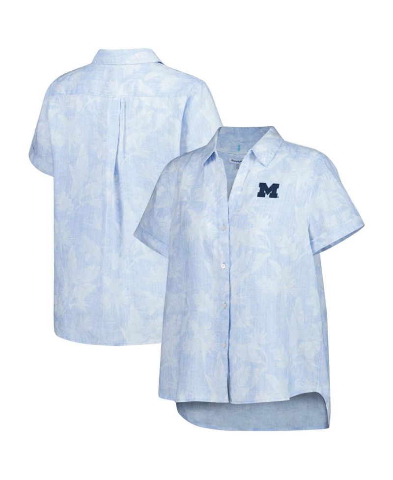 Women's Light Blue Michigan Wolverines Legacy Leaves Camp Button-Up Shirt