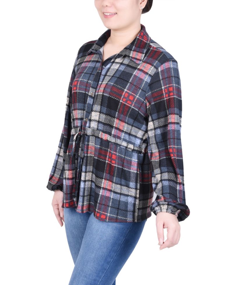 Petite Long Dolman Sleeve Drawstring-Waist Tunic Top