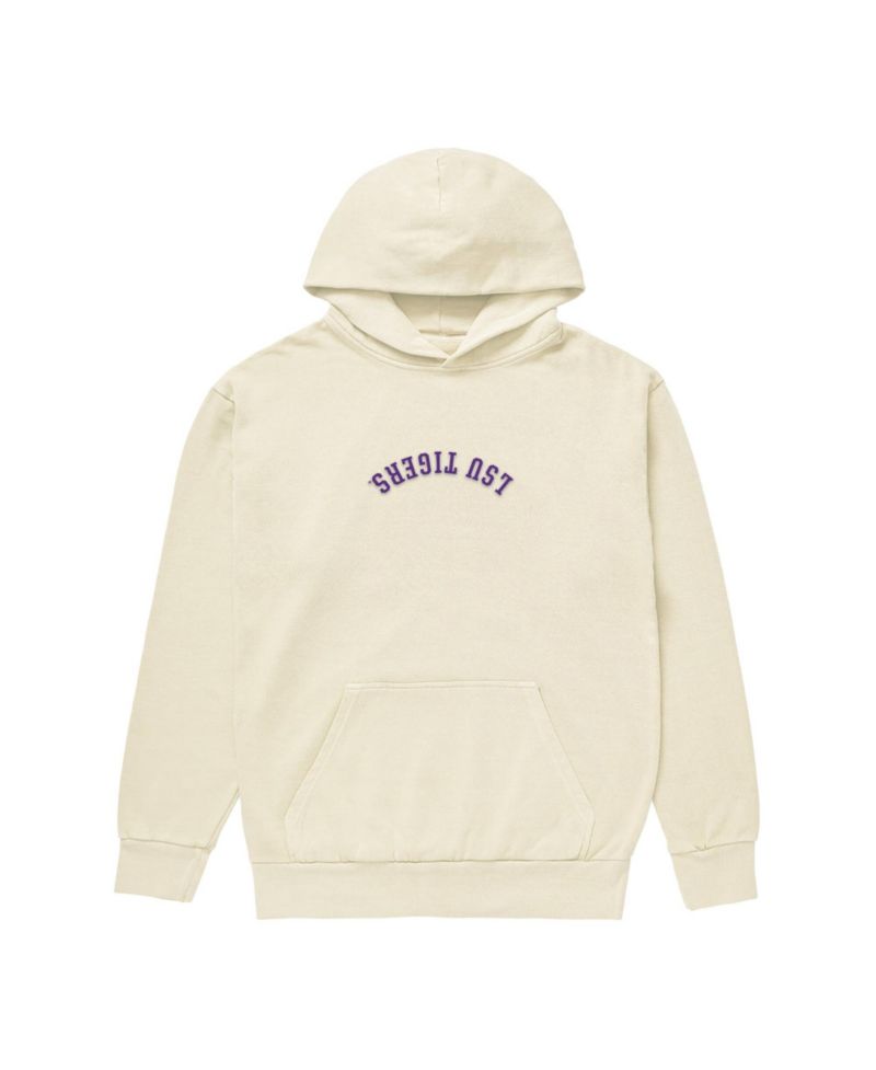 Men's Cream LSU Tigers Upside Down Embroidered Vintage Heavyweight Hoodie