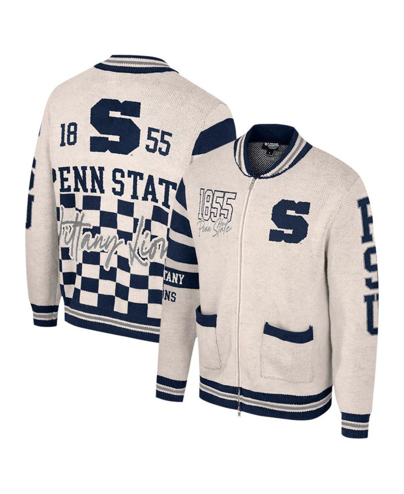 Women's Cream Penn State Nittany Lions Jacquard Full-Zip Sweater