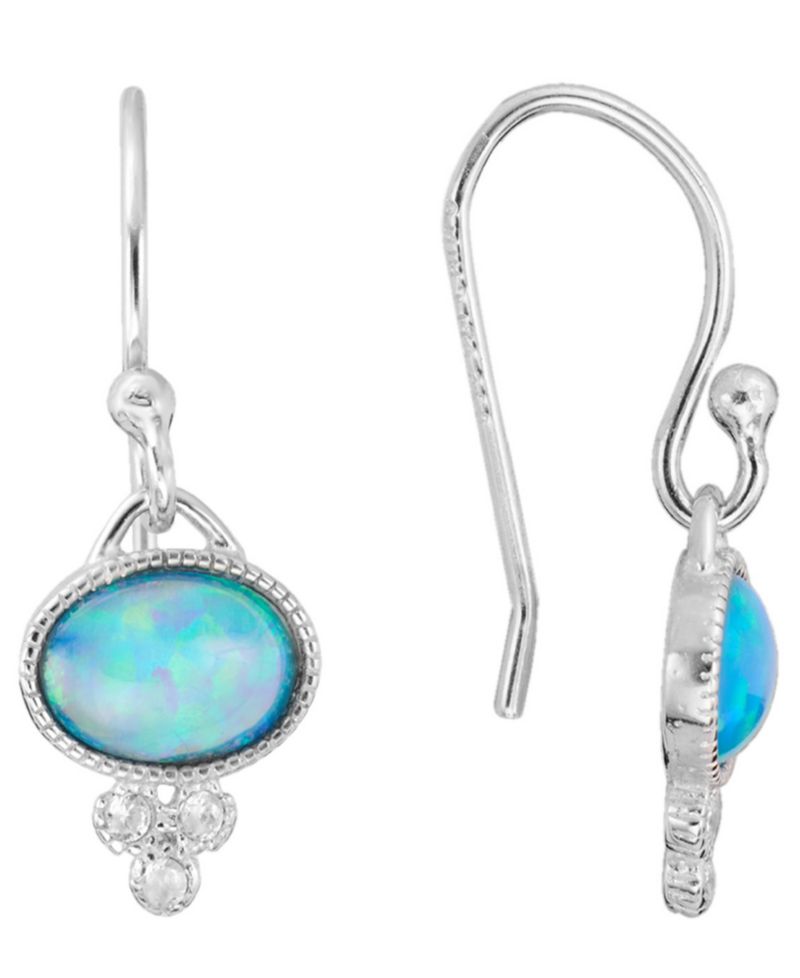 Simulated Opal (0.47 ct. t.w.) and Cubic Zirconia (0.06 ct. t.w.) Stud Earrings in Sterling Silver