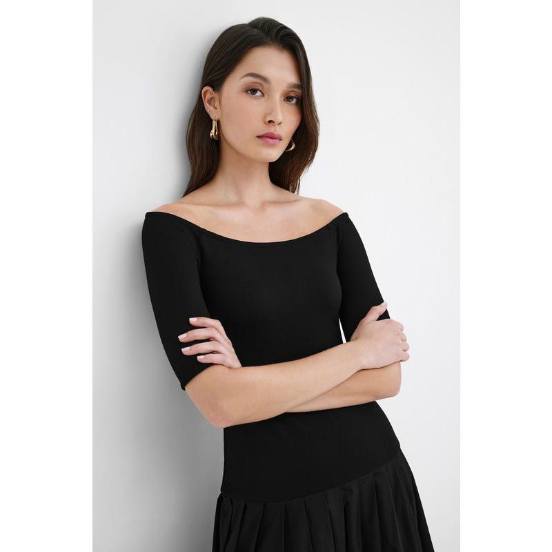 Women's Mila Off-Shoulder Dropped-Waist Pleated Cotton Dress with Pockets