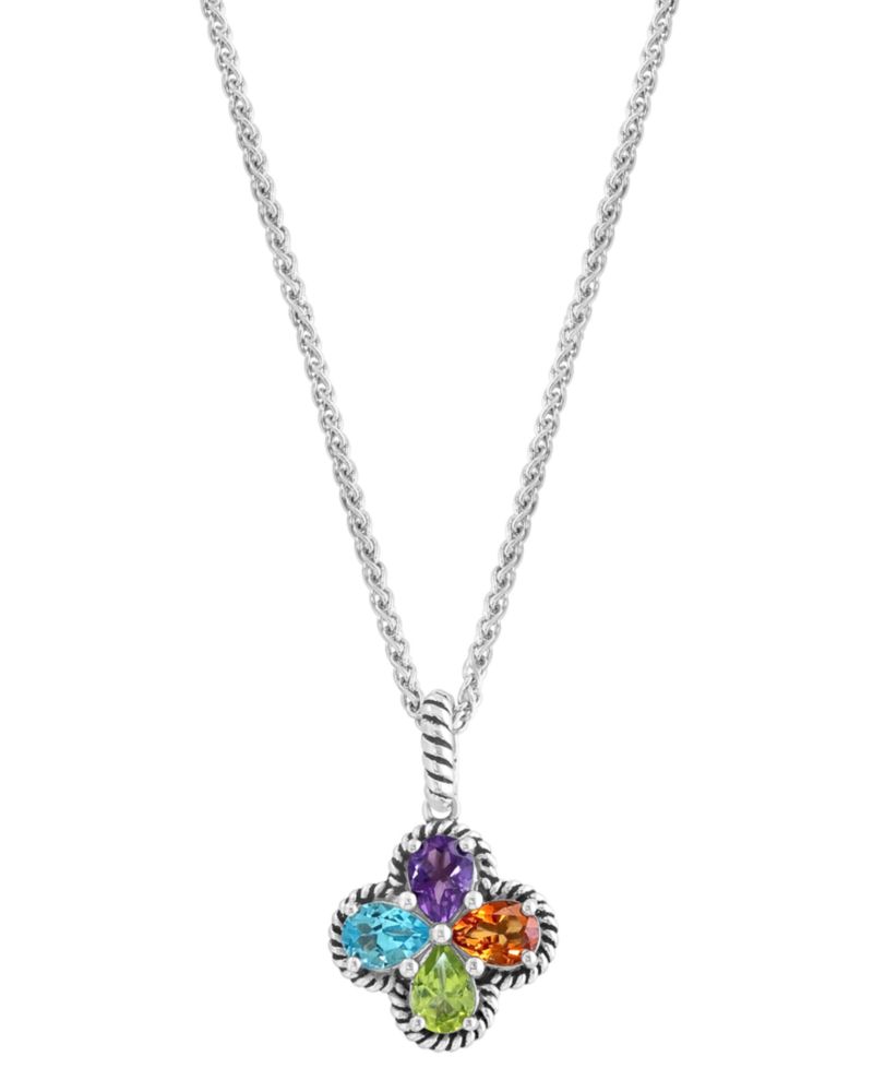 EFFY® Multi-Gemstone Flower 18" Pendant Necklace (3 ct. t.w.) in Sterling Silver