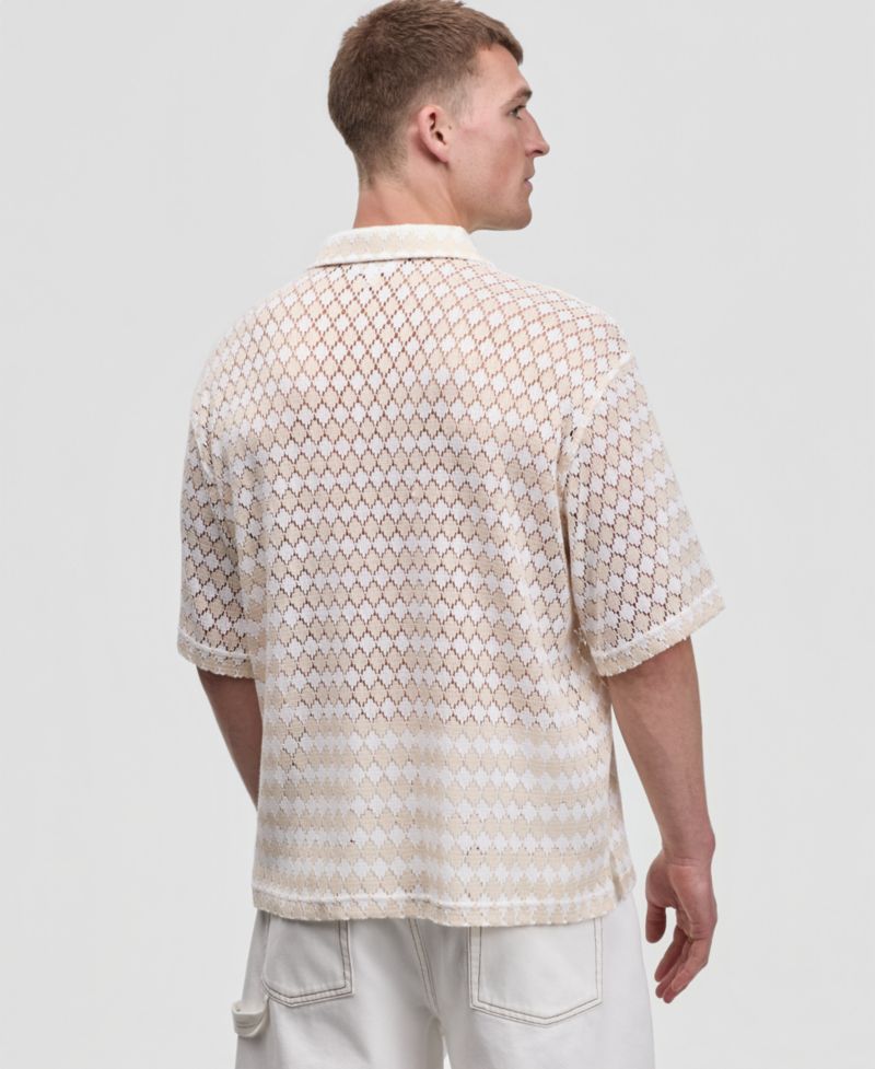 Men's Diamond-Crochet Camp Shirt