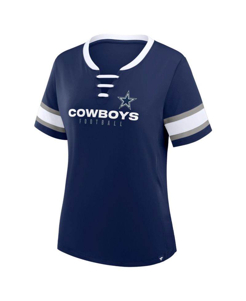 Women's Navy Dallas Cowboys Plus Size Red Zone Athena Lace-Up V-Notch Neck T-Shirt