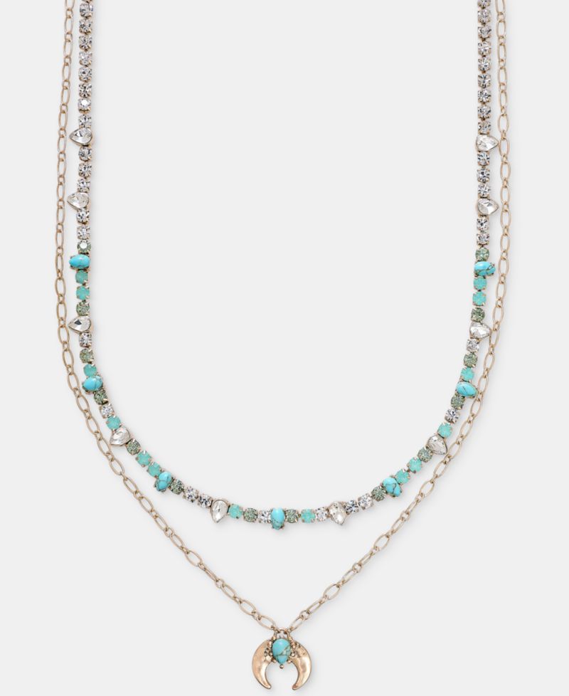 Mixed Stone Layered Pendant Necklace, 16" + 3" extender